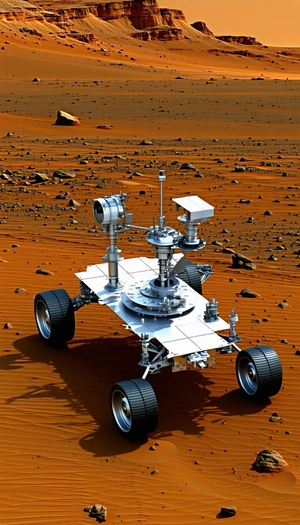A Large, White, And Silver Rover Vehicle On A Red Dirt Surface