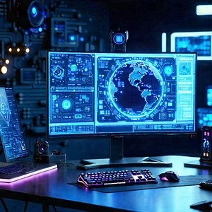 Educational Technology In Tech Office With Desk Computer