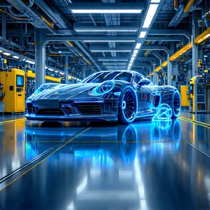 Automotive Technology In Manufacturing Facility With Sleek Silver