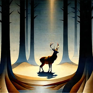 Nature Etching: Deer In Forest Environment With Image, Deer