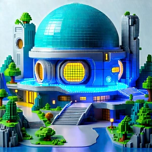(futuristic:1.22) Innovation Hub With Large, Blue,