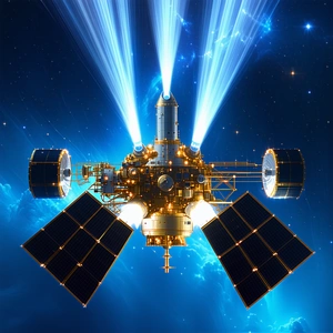 A Spacecraft With A Large Dome On Top, Flying Through The Night Sky