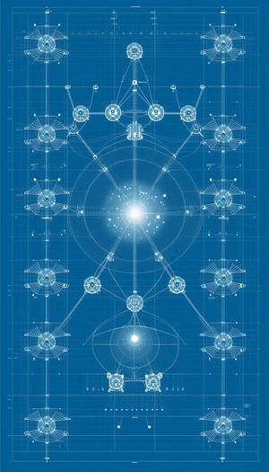 A Blue And White Drawing Of A Circle With A Light In The Center Is Displayed