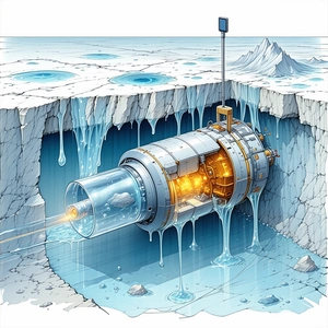 The Image Is A Cartoon Drawing Of A Machine That Is Located Under A Frozen Lake
