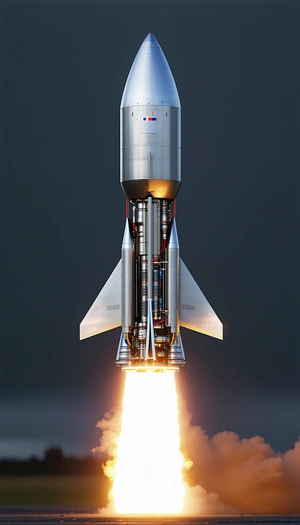 A Rocket Is Shown In A Close-up Shot, With Its Engine And Fuel System Visible