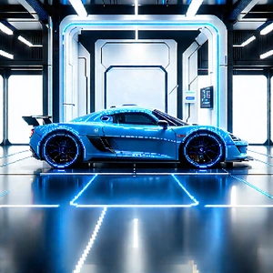 Automotive Technology In Manufacturing Facility With Blue Sports