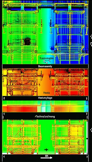 The Image Displays A Large Building With A Variety Of Different Colored Beams