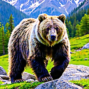Nature Commercial Photography: Bear In (mountain:1.4) Terrain With Large Brown