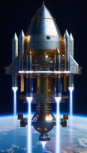A Rocket Ship Is Shown In A Space Scene