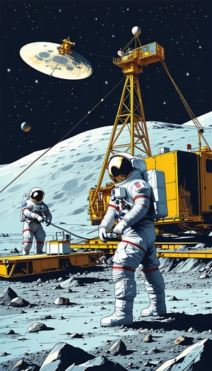 In The Image, There Are Two Astronauts Standing On The Moon, Wearing Their Space Suits