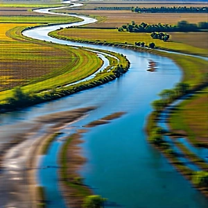 Nature Editorial Photography: Aerial view of winding river