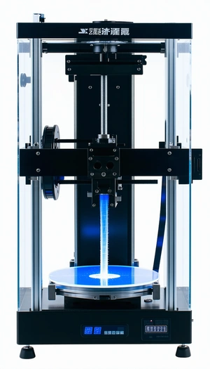 A Large, Blue-lit Machine With A Clear Glass Top