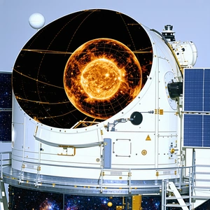 A Large White Satellite With A Large Dish On Top