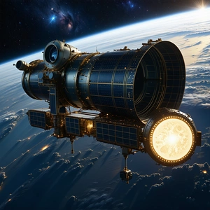A Spacecraft Is Shown In A Close-up View, With Its Hull And A Large Dome On The Front