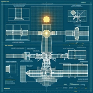 A Blue Diagram Shows The Different Parts Of A Spacecraft