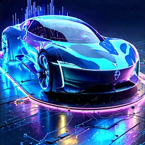 Innovative Electric Vehicle (design:1.45) With Futuristic Blue
