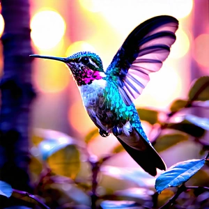 Nature Commercial Photography: Hummingbird In (forest:1.4) Environment With Colorful Hummingbird