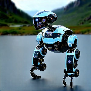 Robot With Digital Particles With Futuristic Robot