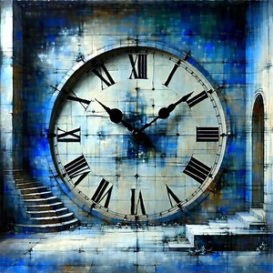 Abstract Blueprint Style: Time Represented Through Textural Contrasts With Large Clock
