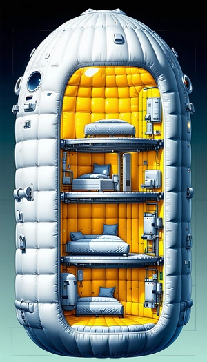 A Large, White, And Yellow Spacecraft Is Shown In A Computer-generated Image