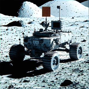 A White Robotic Vehicle Is Parked On The Moon's Surface