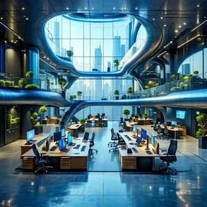 Tech Aerial Photography: Futuristic Tech Startup Office With Large, Modern
