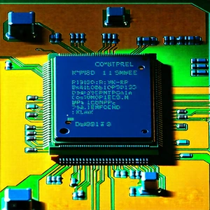 Tech Gouache Painting: Close-up of microprocessor