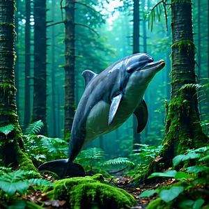 Nature Unreal Engine: Dolphin In (forest:1.35) Environment With Dolphin Standing