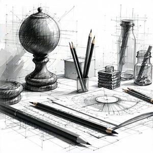Tech Pencil Sketch: Educational Technology In Design Studio With Image, There