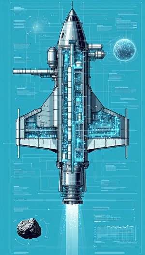 A Blue And White Diagram Of A Space Shuttle Is Displayed
