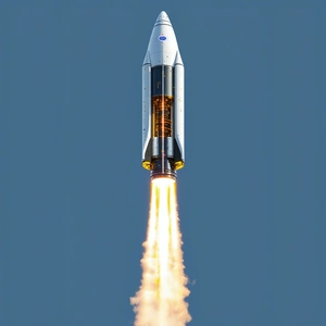 A Rocket Launching Into The Sky, With A Trail Of Smoke Following It