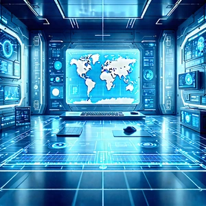 Tech Blueprint Style: Futuristic (digital:1.1) Workspace With Image, There