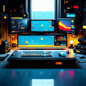Futuristic (digital:1.38) workspace