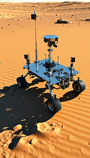 A Large, Four-wheeled Robotic Vehicle With A Satellite Dish On Top