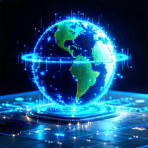 Digital Transformation Visualization With Blue, Glowing