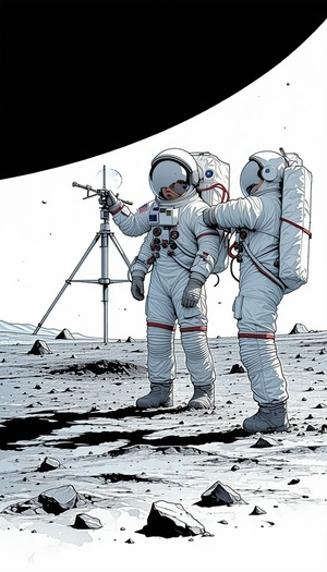 In The Image, There Are Two Astronauts Standing On A Rocky Surface, Possibly On The Moon
