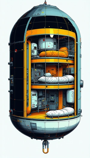 In The Image, There Is A Large, Multi-storied Spacecraft With A Variety Of Rooms And Equipment
