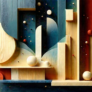 Abstract Flat Design: Wood Composition With Dimension With Image, There