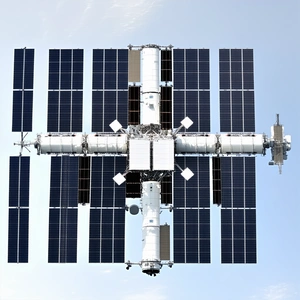 A Large Satellite With A Solar Panel Array On Its Side
