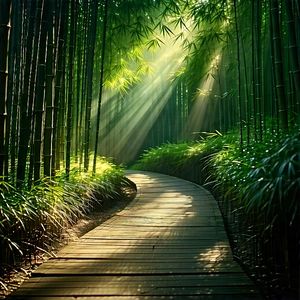 Nature Advertising Photography: Path Through Bamboo Grove With Serene Forest