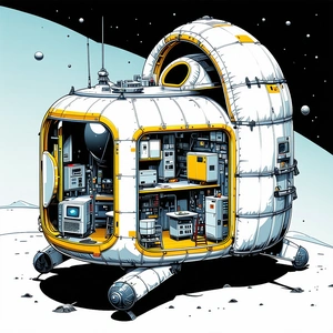 In The Image, There Is A Large White Spacecraft With A Lot Of Equipment Inside