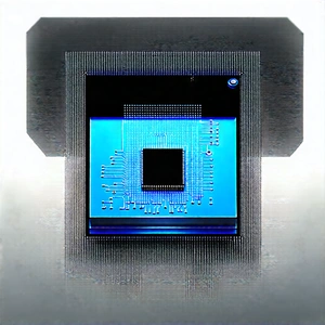 Microchip With Digital Particles With Blue Square