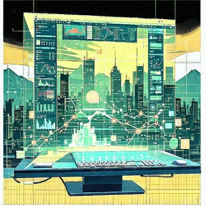 Financial Technology In Tech Office With Computer Screen