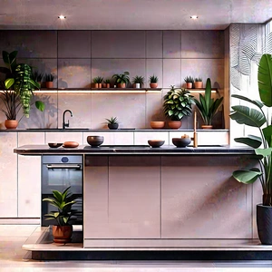 Lifestyle Lithograph: (modern:1.39) Kitchen With Plants And Natural Elements With Kitchen Large