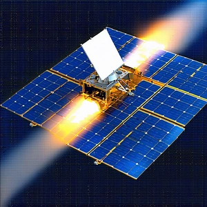 A Spacecraft Is Shown In A Close-up View, With Its Solar Panels Open And Facing The Sun
