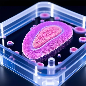 A Purple Heart-shaped Object Floating In A Clear Plastic Container Filled With A Purple Liquid
