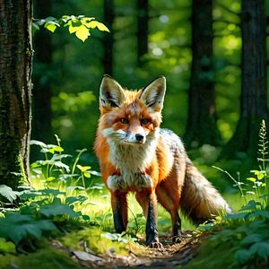 Nature Drone Photography: Fox In (forest:1.2) Environment With Walking Through