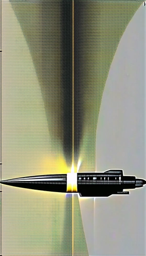 A Black And Yellow Missile, Which Appears To Be A Rocket, With A Yellow Light At The Front