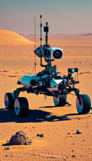 A Large Robotic Vehicle With A Camera Mounted On Its Front