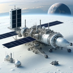 A Large Spacecraft With A Massive Solar Panel On Its Side, Floating In The Air